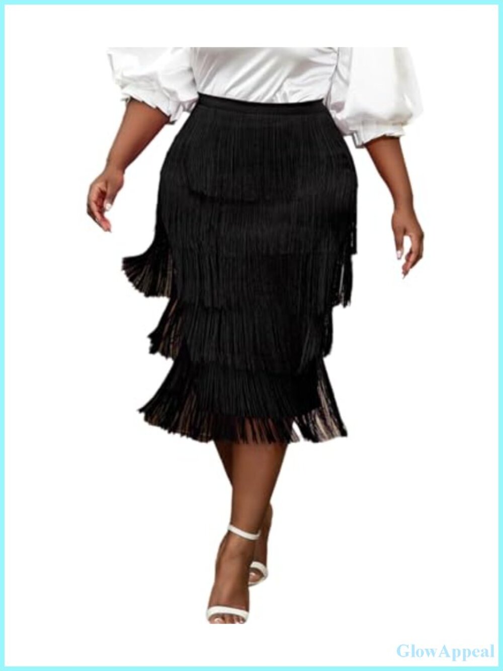 High Waist Fringe Tiered Bodycon Pencil Midi Skirt